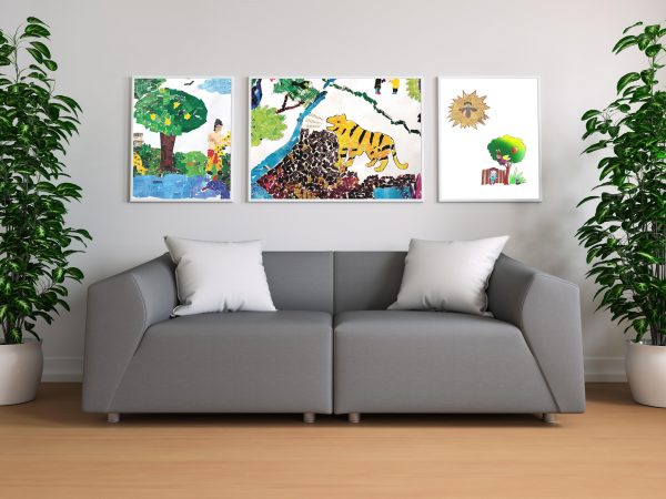 Triple Poster In Living Room Mockup